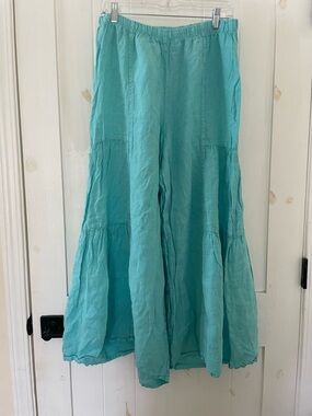 Match Point Women’s Wide Leg Cropped Pants Capris Blue Linen Beach Coastal Sz M